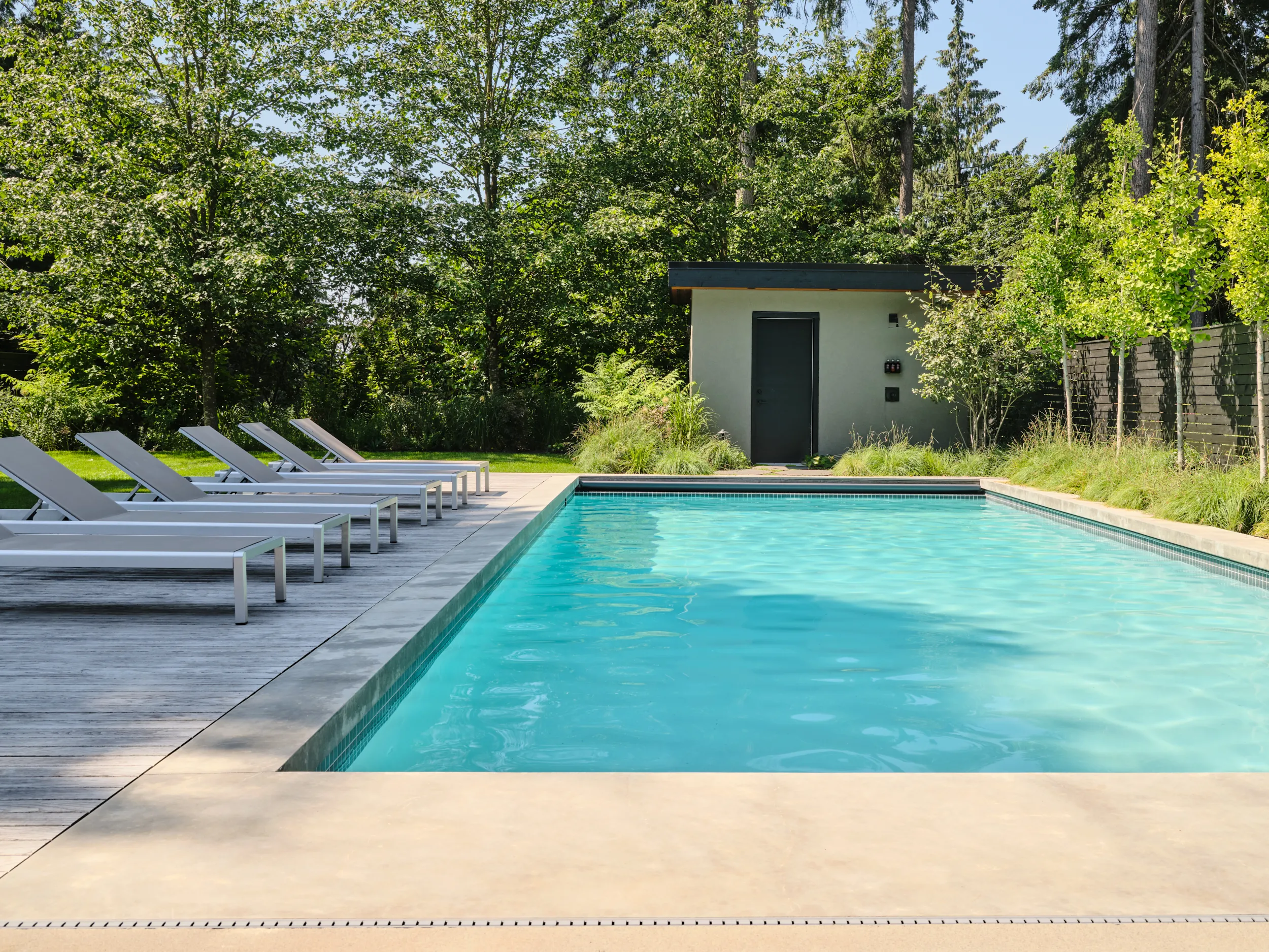 Modern concrete pool house exterior, Capilano, North Vancouver