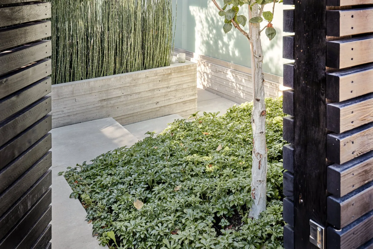 Concrete backyard living area on a Kitsilano lot, Vancouver — Dankor Construction