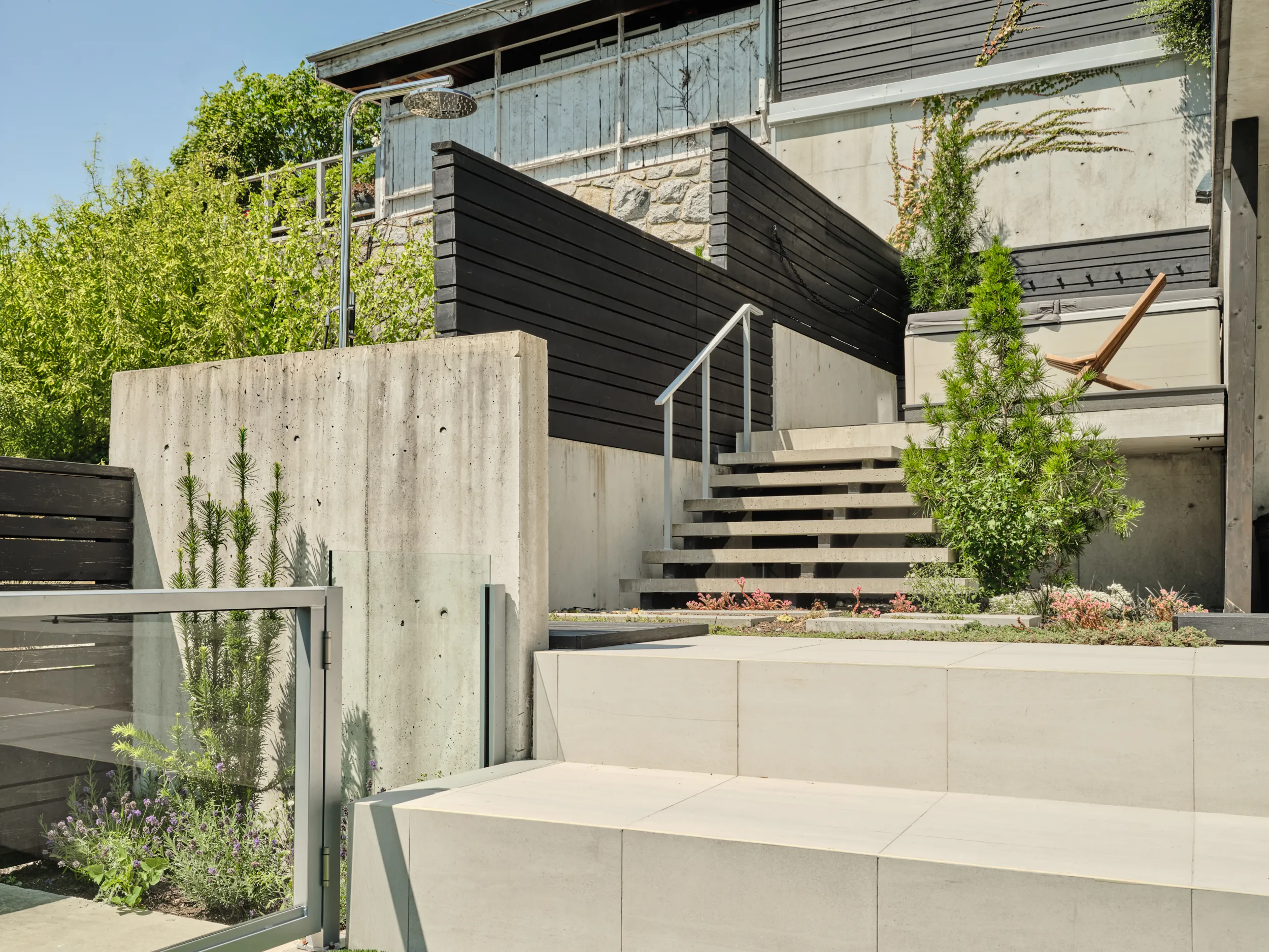 Concrete steps and pool surround, Marine project, West Vancouver
