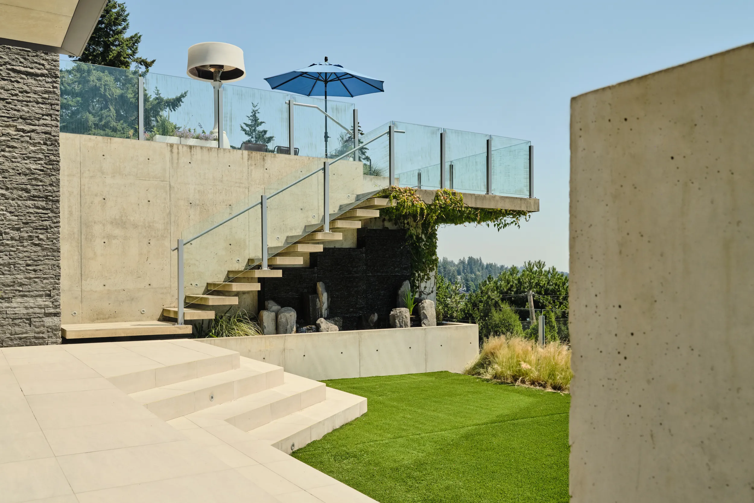 Garden gazebo overlooking the pool area, Marine project, West Vancouver